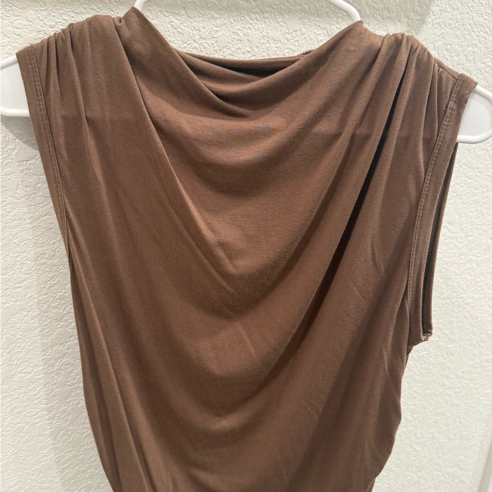 Brown Sleeveless Drape Top